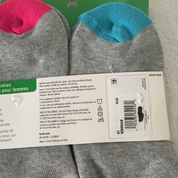 Fruit of the Loom Gray and Pink Ankle Socks 12 pairs - Picture 4 of 4